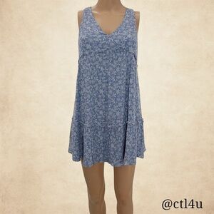 Altar'd State Blue Floral Mini Dress Size S Boho Cottagecore Tiered Back Tie